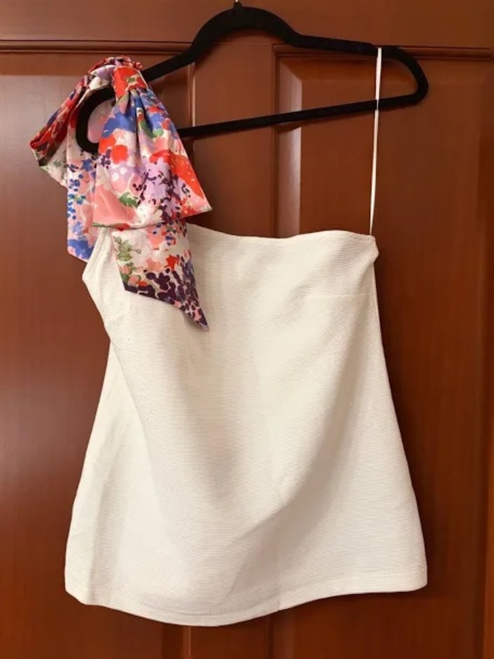 Maeve White One-Shoulder Tank with Floral Bow